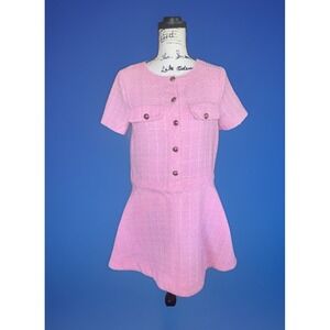 Sunday Up Pink Textured Tweed Mini Dress Small 60s Look Pockets